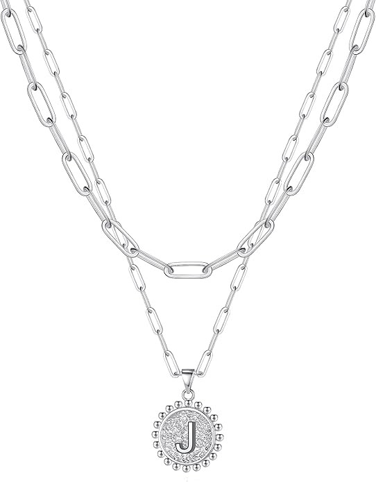 Ursteel Layered Initial Necklaces for Women - 14K Gold Plated Dainty Layering Paperclip Chain Nec... | Amazon (US)