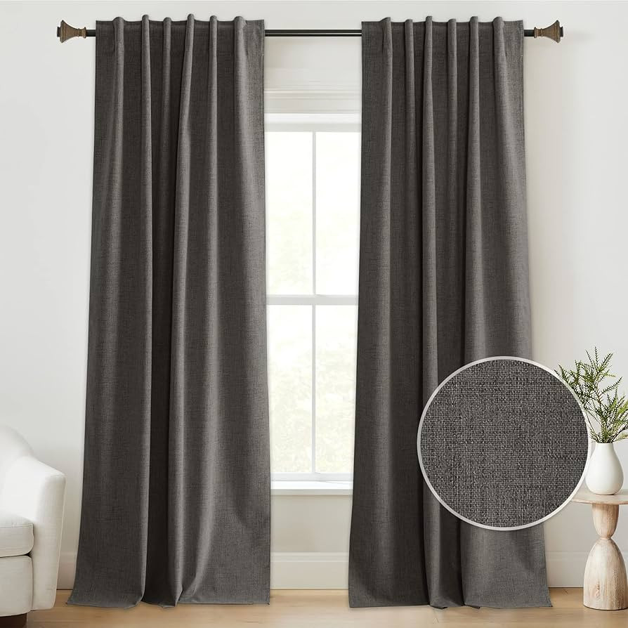 StangH 100% Blackout Grey Linen Curtains for Bedroom, Back Tab Burlap Textured Window Treatment P... | Amazon (US)