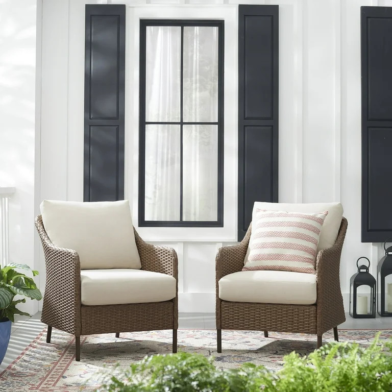 Mainstays Chelsea 2-Piece Outdoor Wicker Chairs, 2 Pack | Walmart (US)