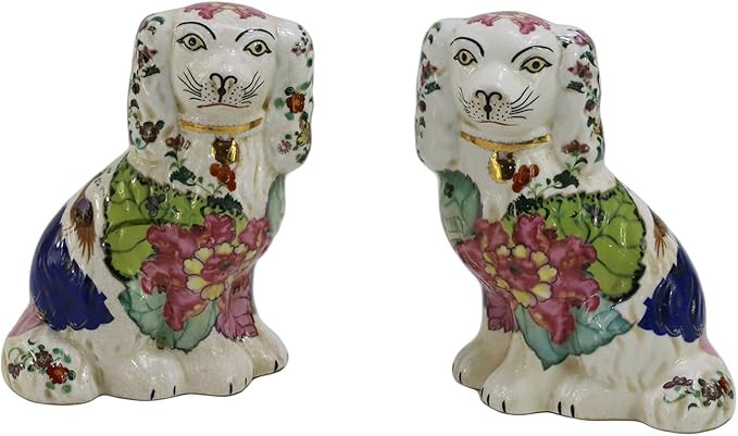 Hand Painted Vintage Porcelain 5.9" Small Tobacco Leaf Spaniel Dogs Figurines, Pair of Mantle Dog... | Amazon (US)