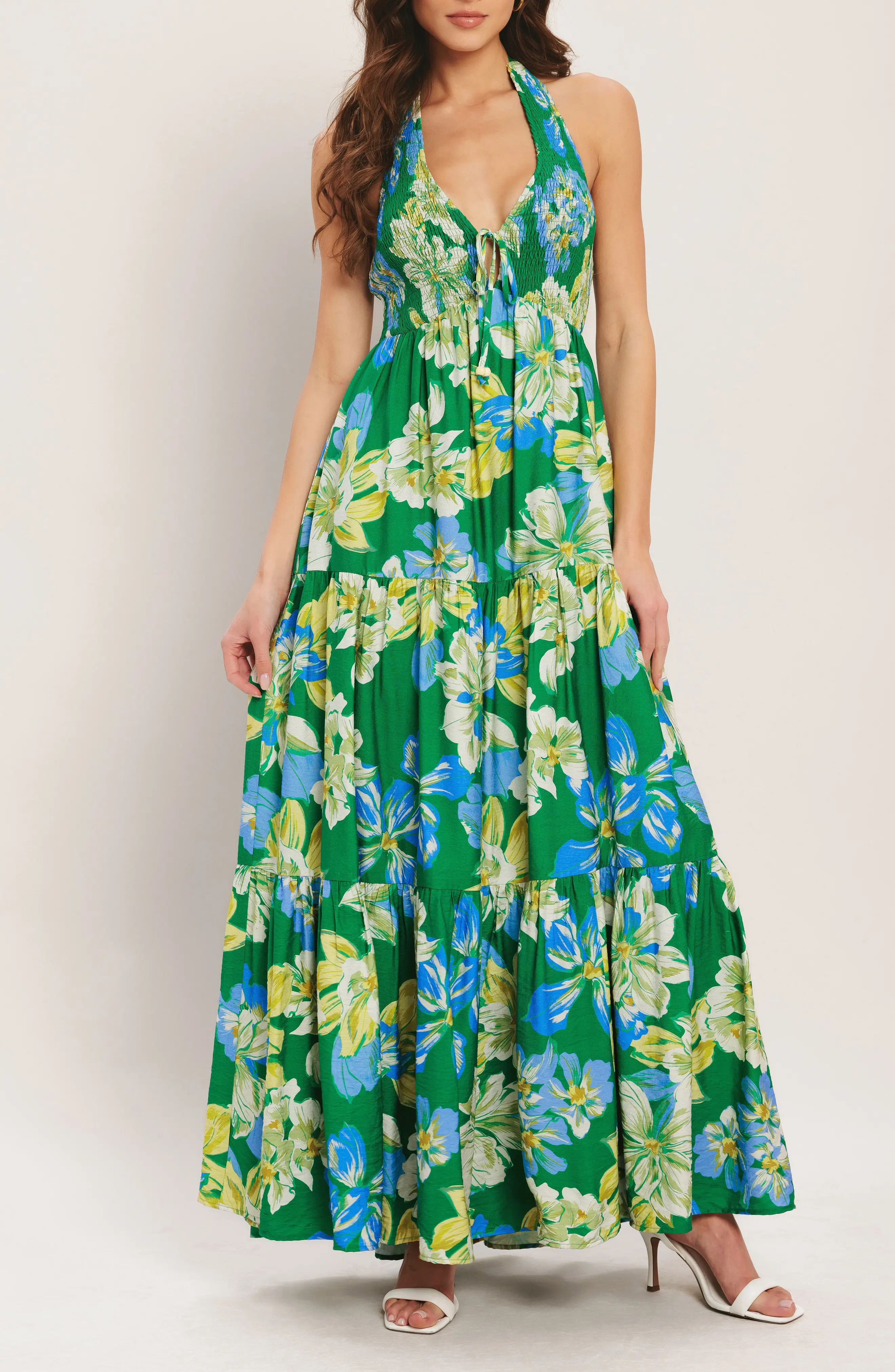 FLYING TOMATO Floral Halter Neck Maxi Dress (Women) | Nordstrom | Nordstrom