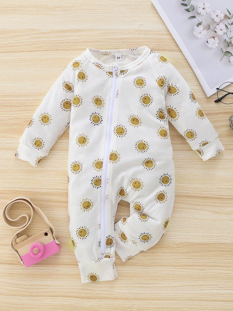 Baby Cartoon Sun Print Zip Up Jumpsuit | SHEIN