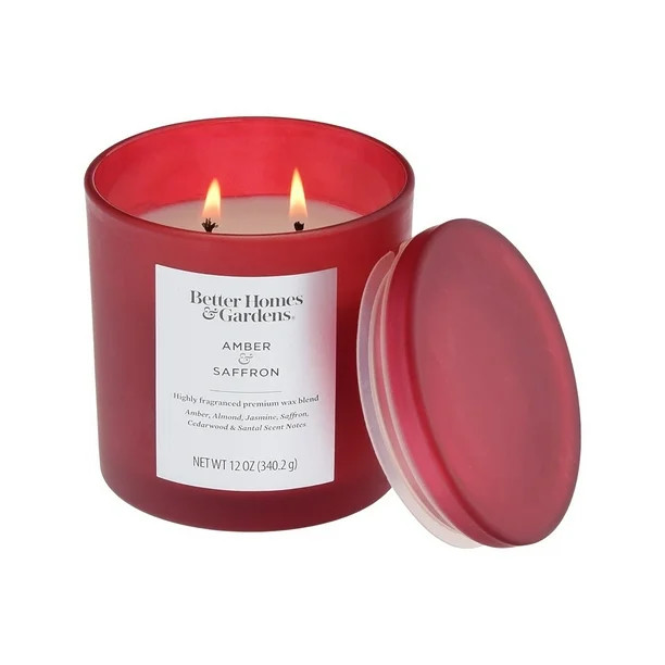 Better Homes & Gardens 12oz Amber & Saffron Scented 2-Wick Jar Candle with Glass Lid - Walmart.co... | Walmart (US)