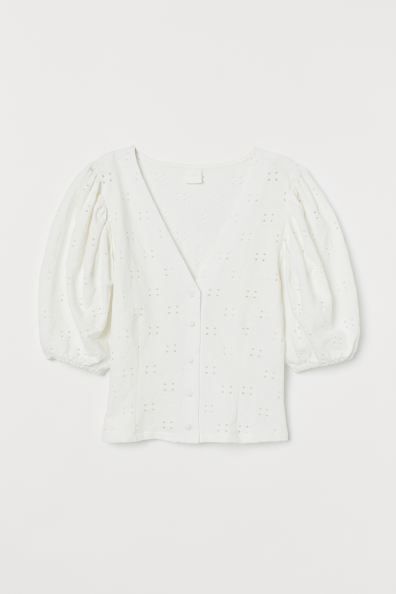 Puff-sleeved V-neck Top | H&M (US + CA)