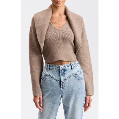 Avec Les Filles Shawl Collar Shrug & Knit Tank Set in Mushroom at Nordstrom, Size Small | Nordstrom