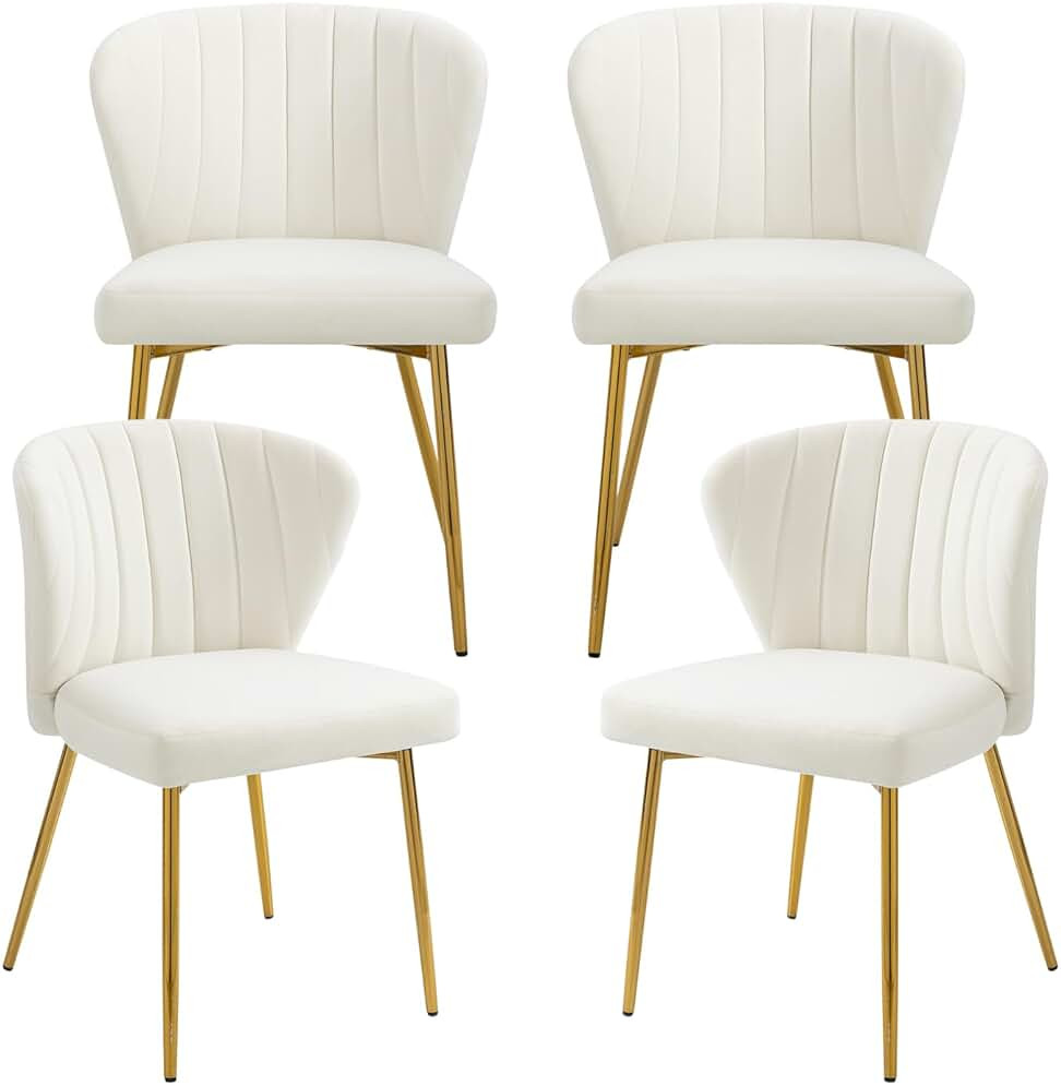 Velvet Dining Chairs Set of 4, Modern Upholstered Dining Chair with Golden Metal Legs, White Dining  | Amazon (US)