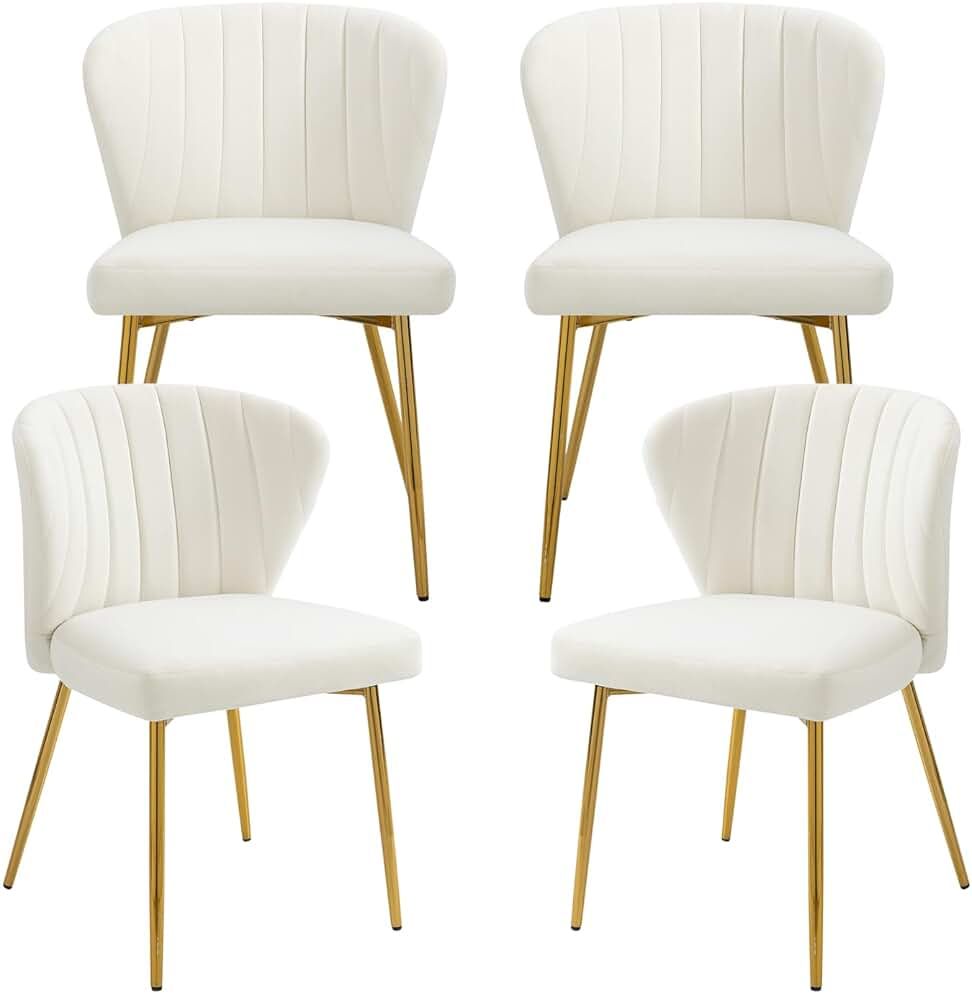 Velvet Dining Chairs Set of 4, Modern Upholstered Dining Chair with Golden Metal Legs, White Dining  | Amazon (US)
