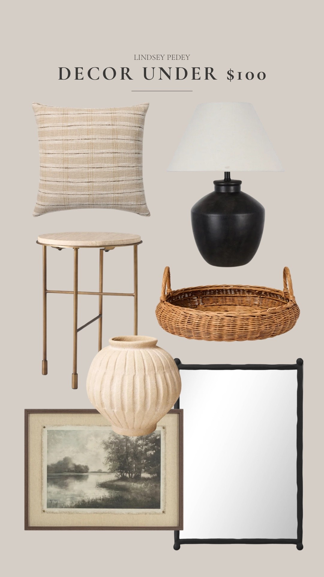 Neutral decor under $100!


Lamp, pillow, bedroom, living room, target, Wayfair, side table, mirror, art, classic home

#LTKHome