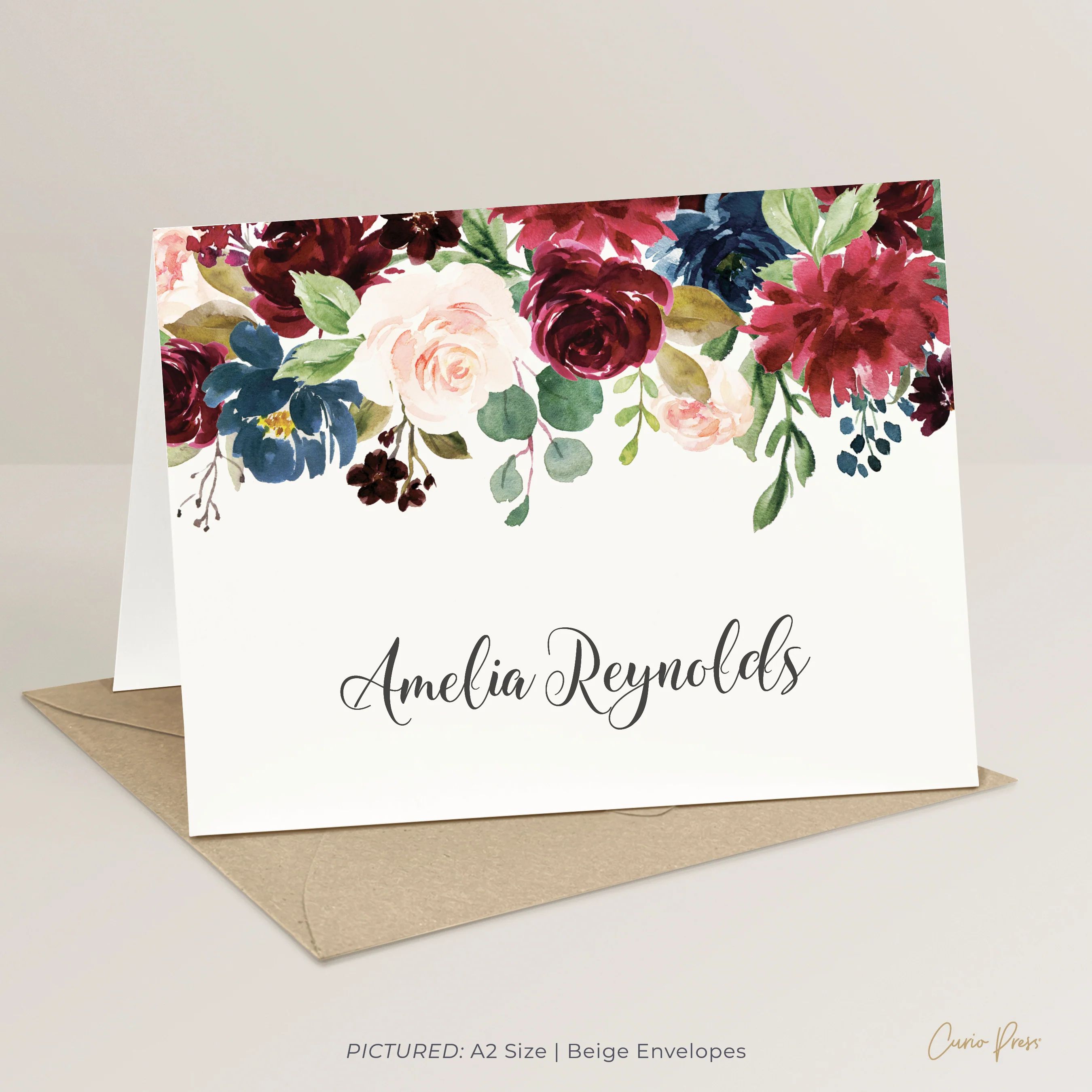 Burgundy Florals: Folded Card Set | Curio Press