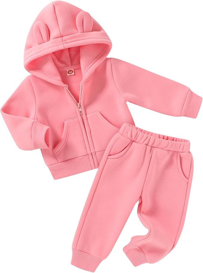 Happy Town Baby Clothes for Girls Boys Clothes Solid Color Zipper Hoodie and Pants Set Infant Fal... | Amazon (US)