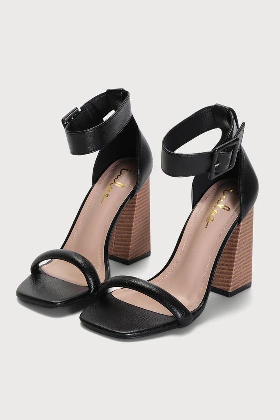 Kevan Black Square Toe Ankle Strap Heels | Lulus (US)