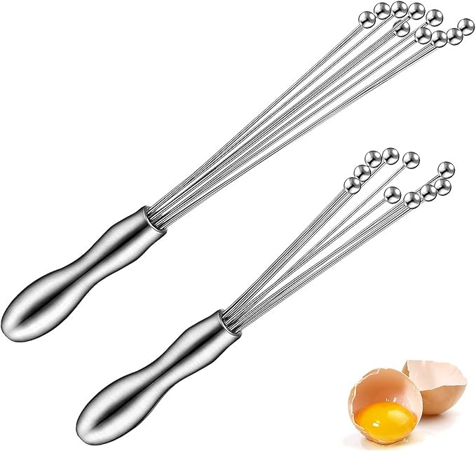 2 PCS Stainless Steel Mini Ball Whisk, Manual Wire Egg Whisk Set, Great for Blending, Whisking, B... | Amazon (US)