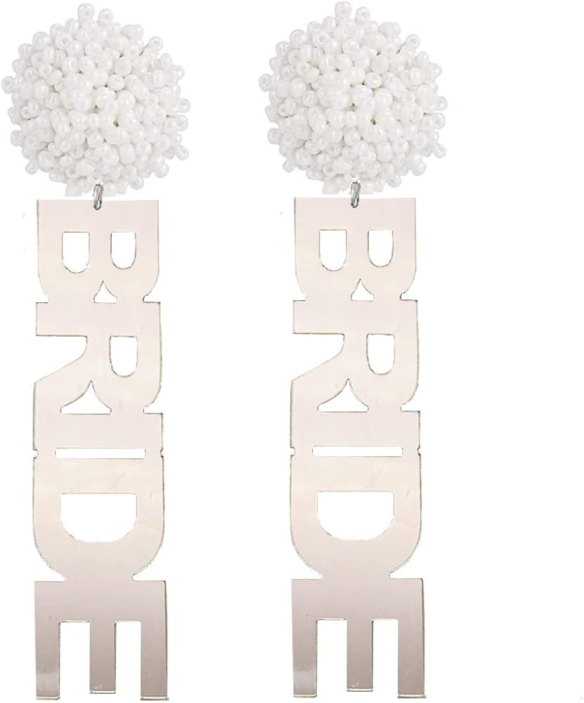 Mlouye Statement Bride Earrings for Women Trendy Wedding, Handmade Beaded Acrylic Bridal Chandeli... | Amazon (US)