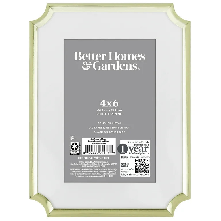 Better Homes & Gardens 6x8 Matted to 4x6 Ornate Tabletop Picture Frame, Gold | Walmart (US)