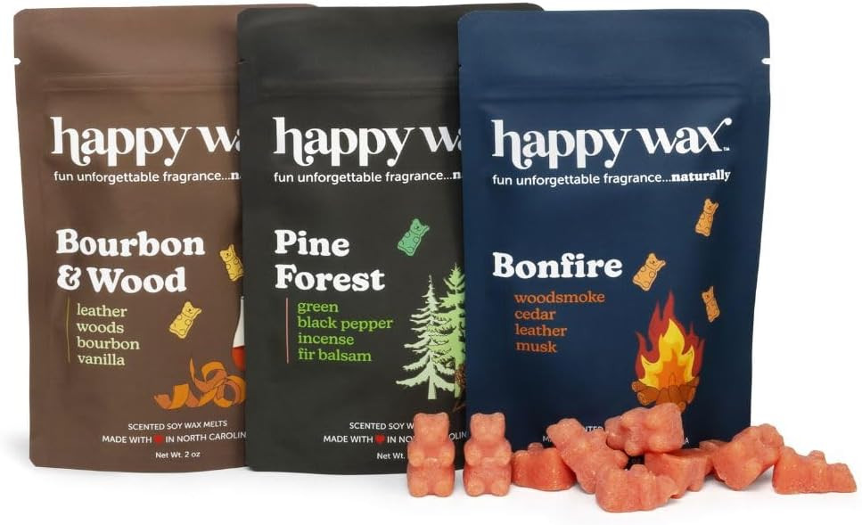 Happy Wax Cozy Cabin Scented Soy Wax Melts- 6 Total Oz. of Scented Wax Melts, Collection Includes 2oz Pine Forest, 2oz Bonfire, and 2oz Bourbon & Wood | Amazon (US)