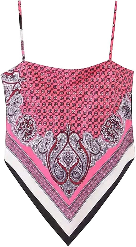 Arjungo Women's Paisley Print Tie Back French Knot Hanky Hem Spaghetti Straps Handkerchief Cami B... | Amazon (US)