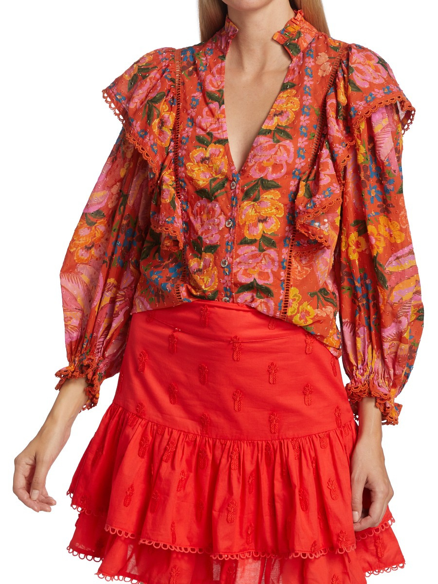Farm Rio Women's Red Spring Bananas Ruffle Blouse - Red - Size XS | Saks Fifth Avenue OFF 5TH
