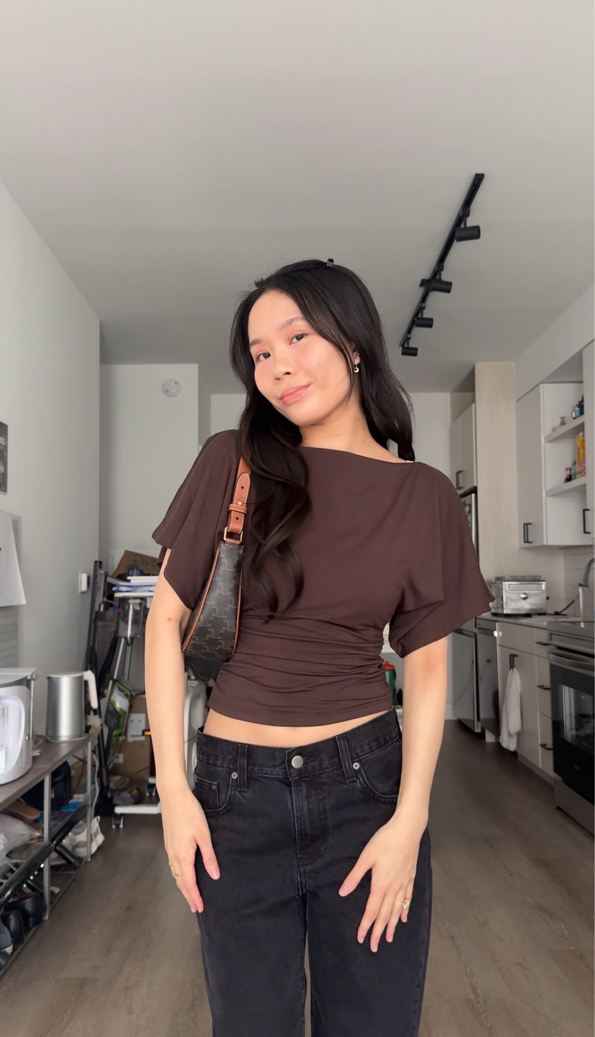 my favorite comfy going out top - the viral abercrombie flutter sleeve top - i’m 5’3 & 105lbs. i usually wear xxs or xs for fitted tops. i got this top in xxs and dark coffee

#LTKdayinmylife #LTKootd #LTKPetite