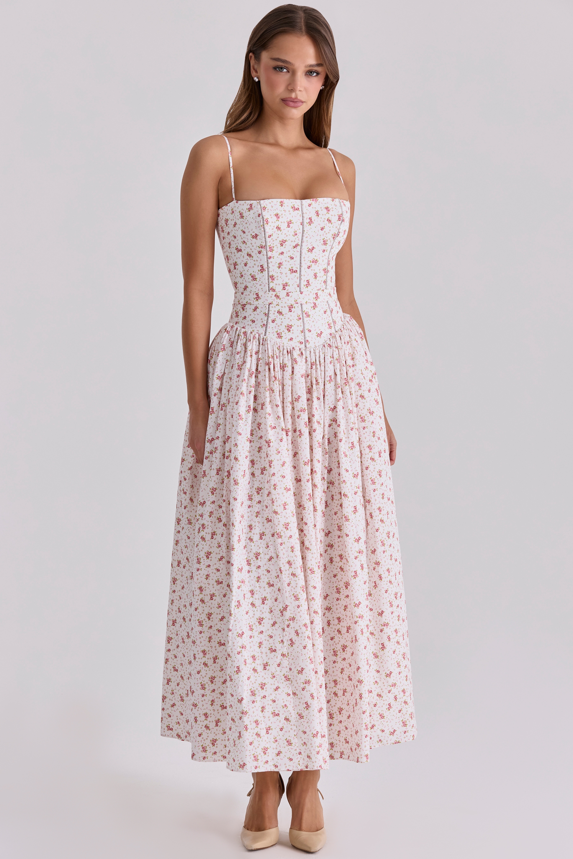 white rose print cotton midi sundress | House of CB