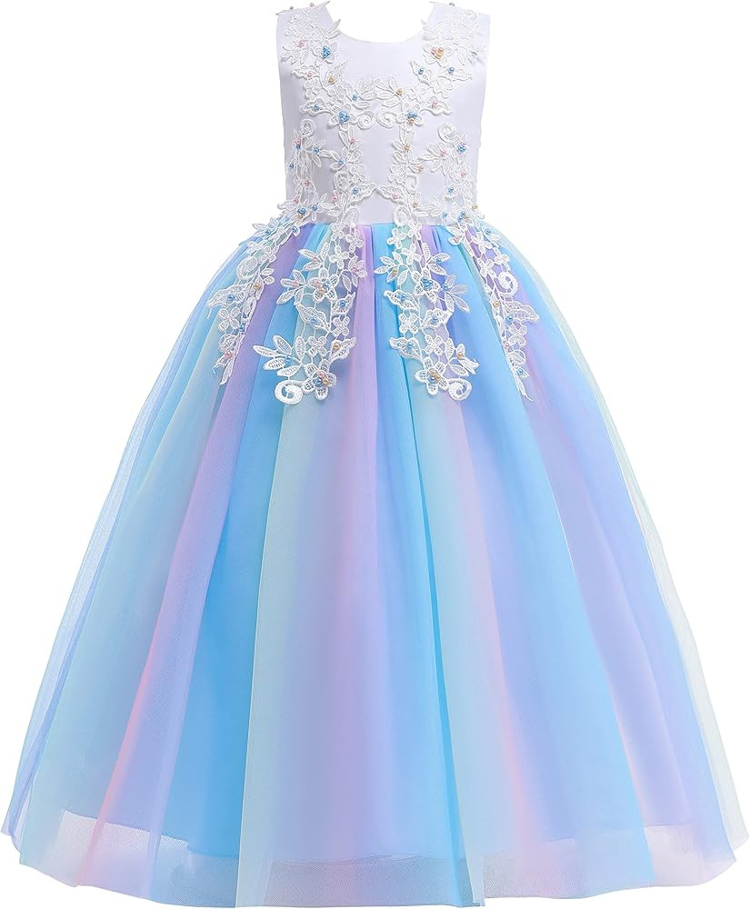 Big Girls Lace Bridesmaid Dress Flower Kid Wedding Ball Gown Toddler Princess Pageant Evening Dre... | Amazon (US)