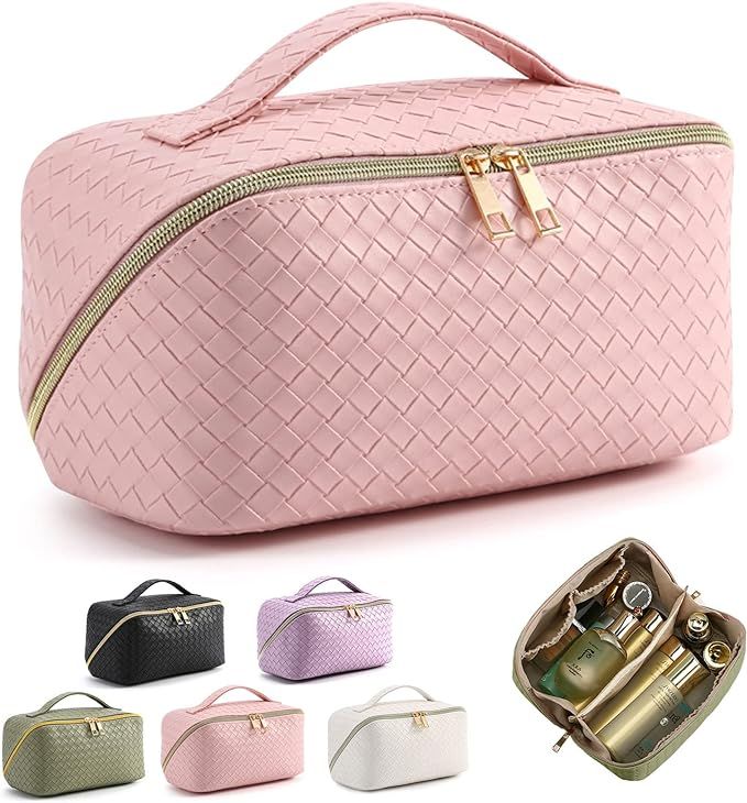 MINGRI Large Capacity Travel Cosmetic Bag for Women,Makeup Bag Travelling PU Leather Cosmetic Bag... | Amazon (US)