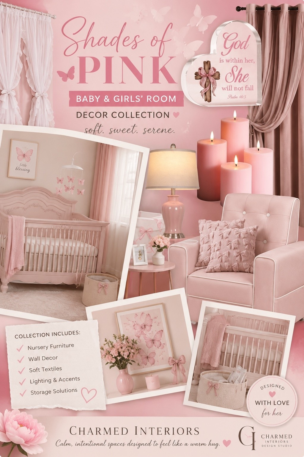 Pretty in pink from floor to ceiling. 🌸 If you’re designing a baby girl’s nursery or refreshing a little girl’s room, these soft blush finds create a cozy, timeless space that feels sweet, calm, and beautiful. From furniture and curtains to wall décor and finishing touches, I’ve rounded up my favorite pieces all in one collection.

#NurseryDecor #PinkDecor #BabyGirlNursery #HomeDecor #StyledByCharmed