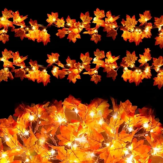 AGCAN 3 Pack Maple Leaf String Light, Total 60 LED 30Ft Artificial Fall Decor Leaf Light USB Oper... | Walmart (US)