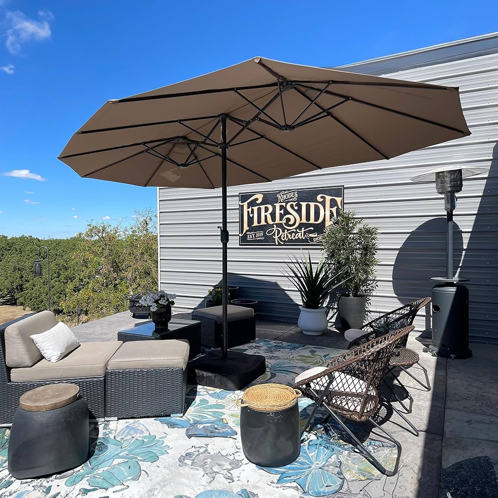 PURPLE LEAF 15ft Patio Market Umbrella with Base Double-Sided Rectangle Outdoor Table Sun Umbrell... | Amazon (US)