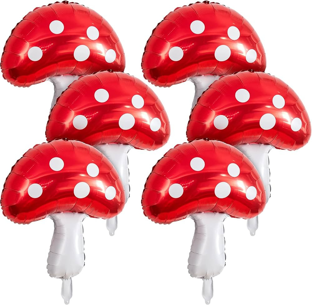 6 Pcs Mushroom Foil Balloons Mushroom Birthday Decor 31 x 21 Inch Fun Mushroom Party Decorations ... | Amazon (US)
