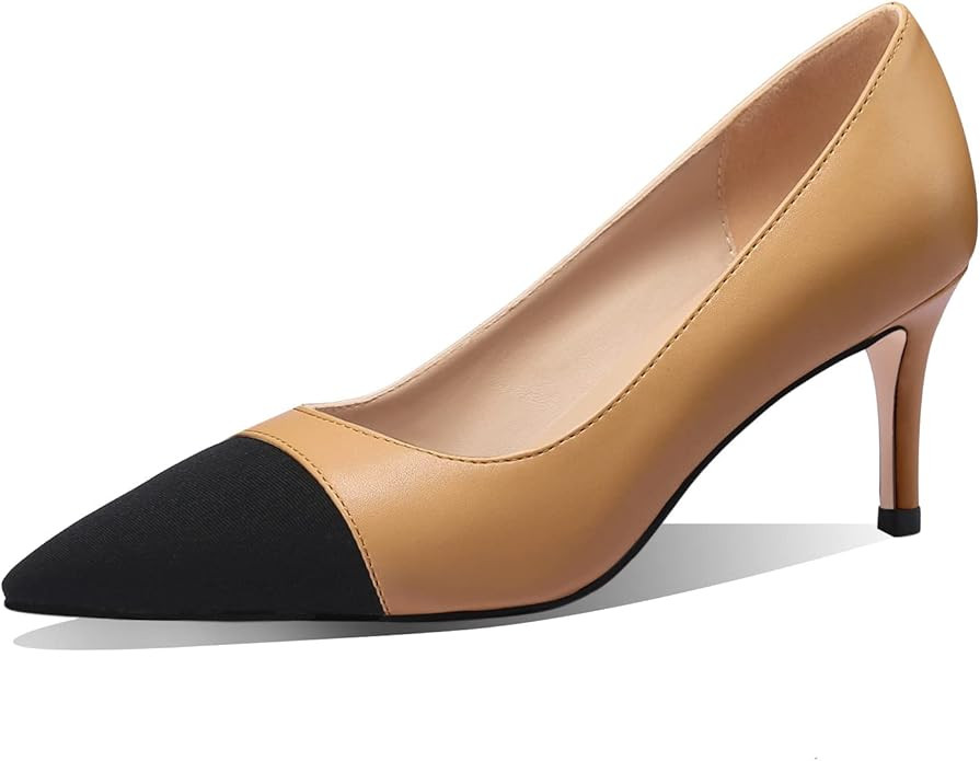 Women High Heels Pumps Pointed Toe Stilettos Cap Toe Two Tone Slip on Work Heels for Women | Amazon (US)