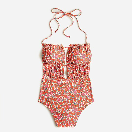 Ruched one-piece swimsuit with cutouts in brilliant blooms | J. Crew US