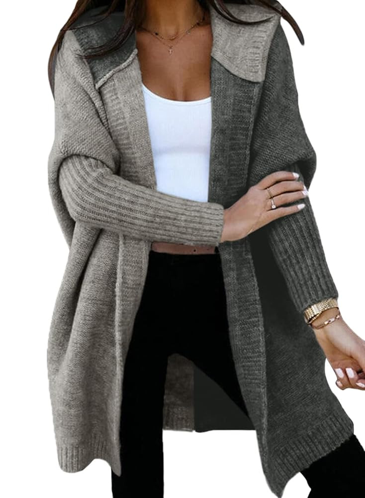 Astylish Women 2025 Fall Outfits Open Front Long Sleeve Hooded Knit Cardigan Sweaters Color Block... | Amazon (US)