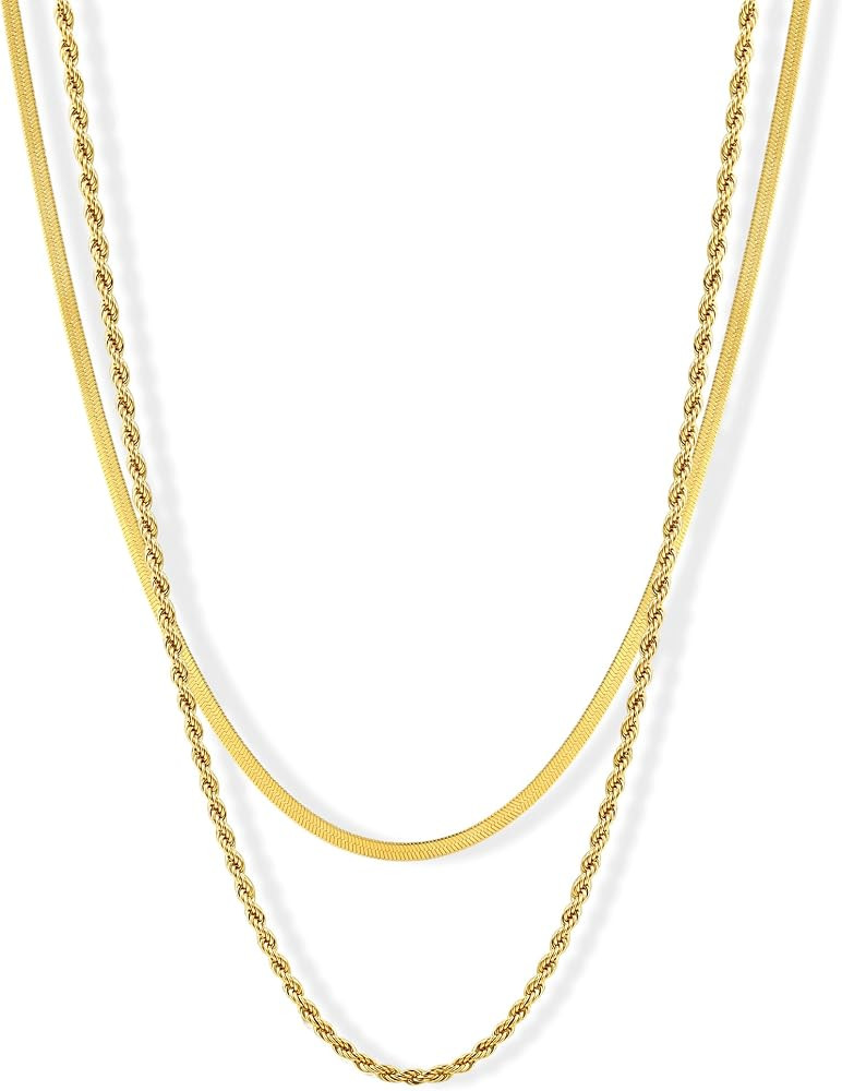CONRAN KREMIX Waterproof Gold Necklace Layered Necklaces for Women Non Tarnish,14k Gold Plated St... | Amazon (US)