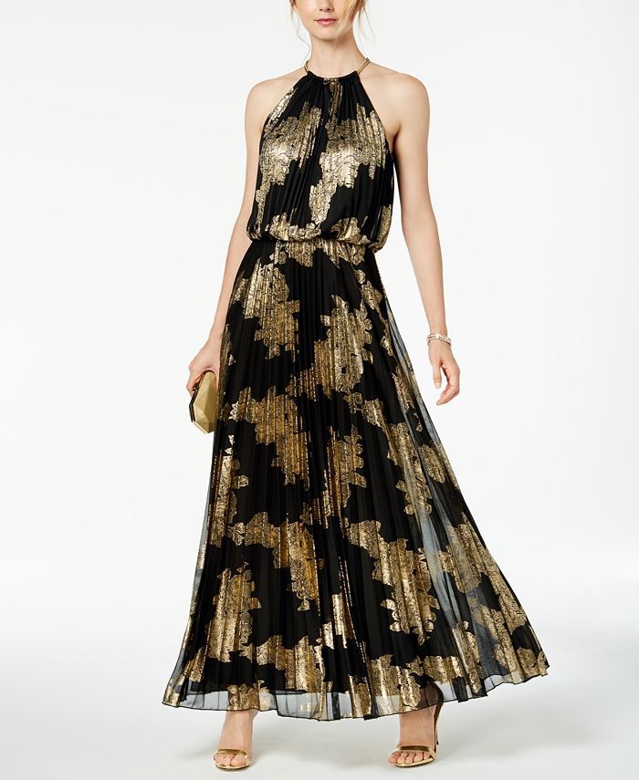 Metallic-Print Pleated Blouson Gown | Macys (US)
