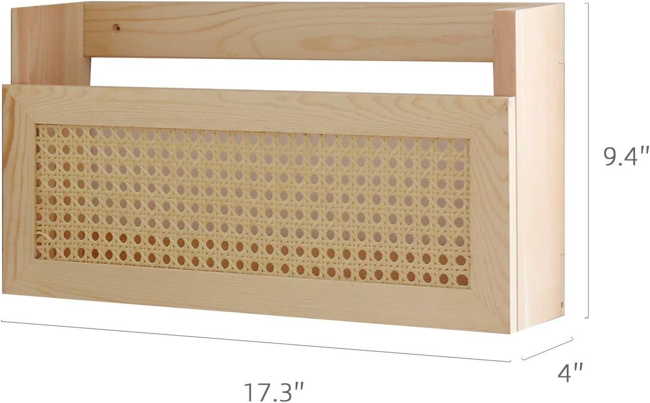 FIRADE Wood Magazine Wall Rack with PE Rattan Grid,Size 17.3" x 4" x 9.4",File Holder for Entrywa... | Amazon (US)