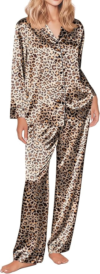 Ekouaer Silk Satin Pajama Set for Womens Button Up Long Sleeve Pjs Sleepwear Soft 2 Piece Loungew... | Amazon (US)