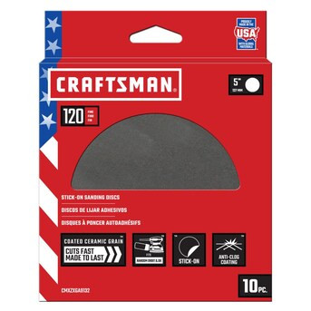 CRAFTSMAN 5 In PSA Cer Discs 120 Grit 10pk 10-Piece Ceramic Alumina 120-Grit Disc Sandpaper | Lowe's