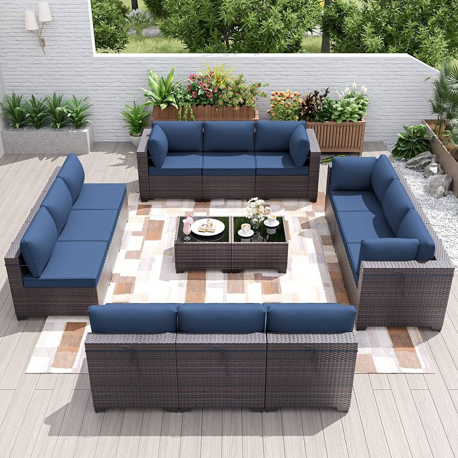 Patio Furniture Set 14-Piece Outdoor Furniture for Backyard Wicker Sectional Sofa Set, PE Rattan ... | Amazon (US)