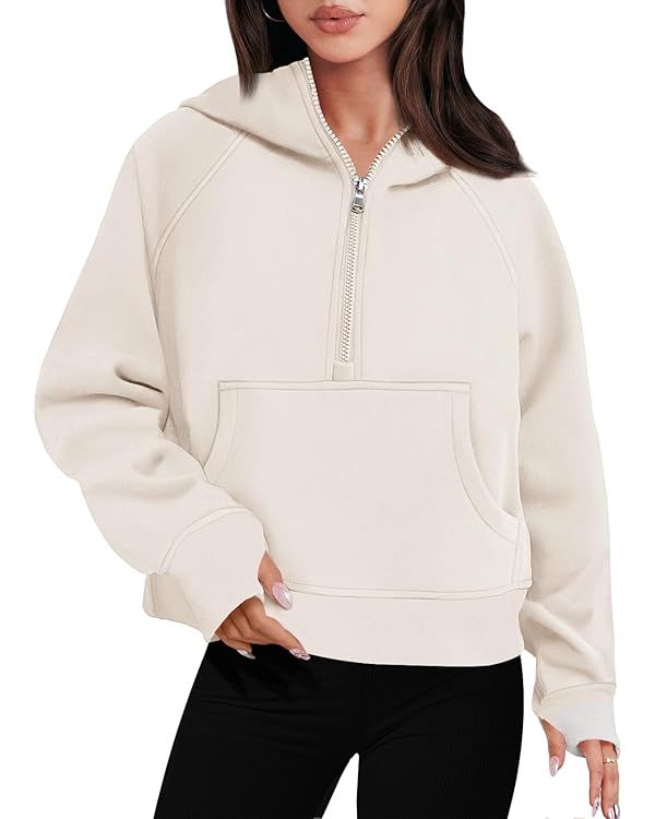 ANRABESS Women Half Zip Cropped Hoodies Fleece Quarter Zip Up Pullover Sweatshirts Winter Clothes... | Amazon (US)