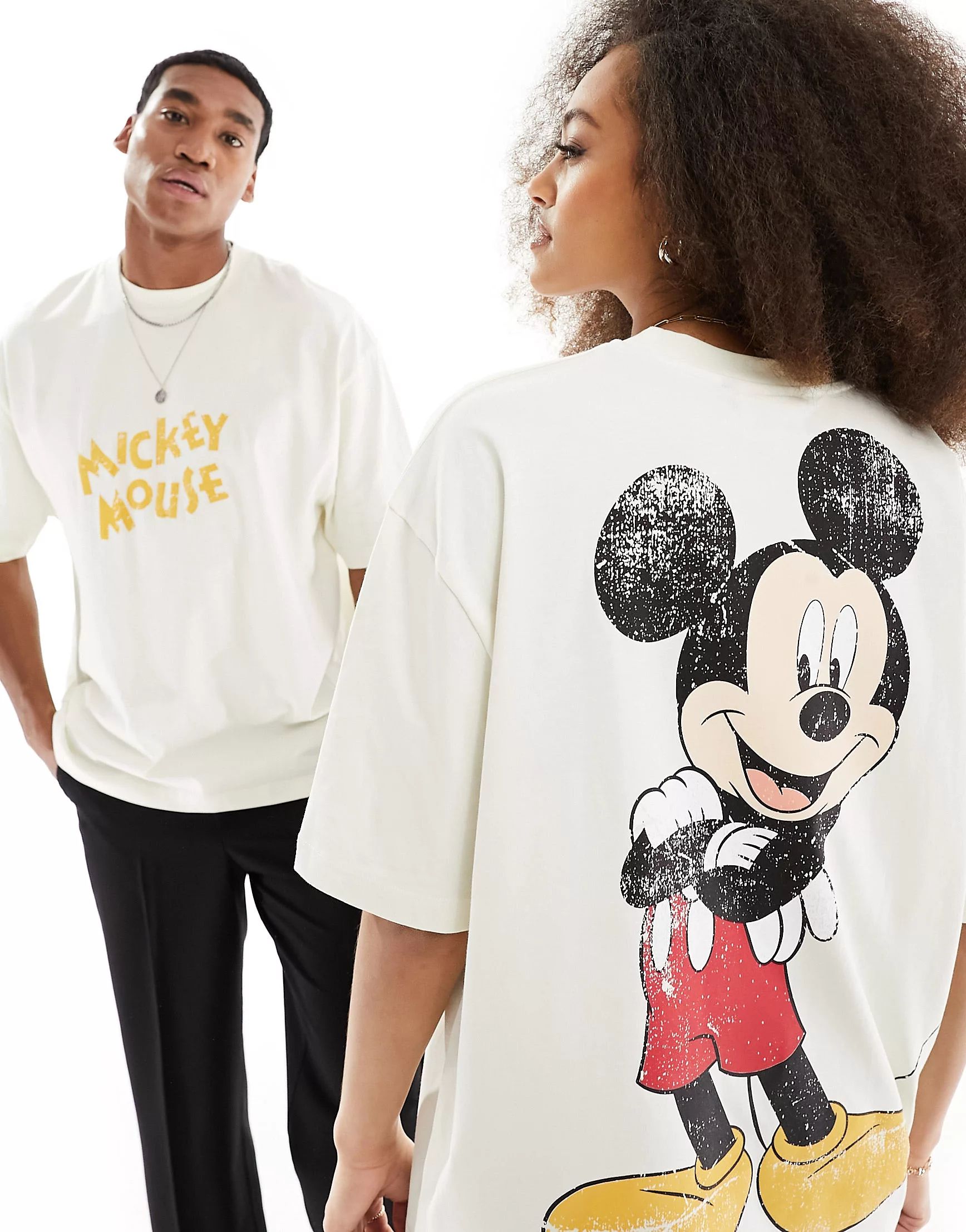 ASOS DESIGN Disney oversized unisex tee in off white with Mickey Mouse graphic prints | ASOS (Global)