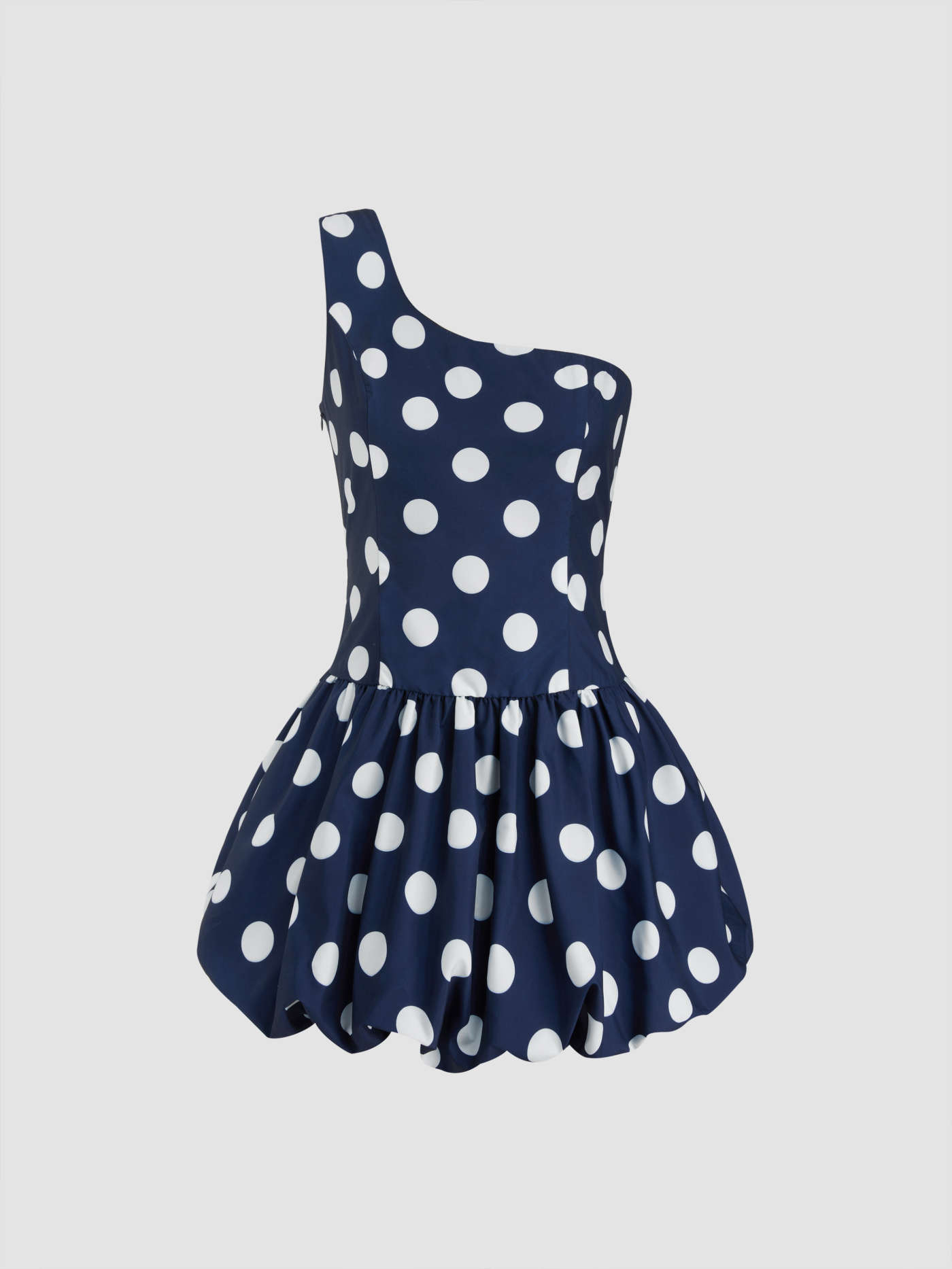 Woven Asymmetrical Neck Polka Dot Bubble Hem Mini Dress For Daily Casual | Cider