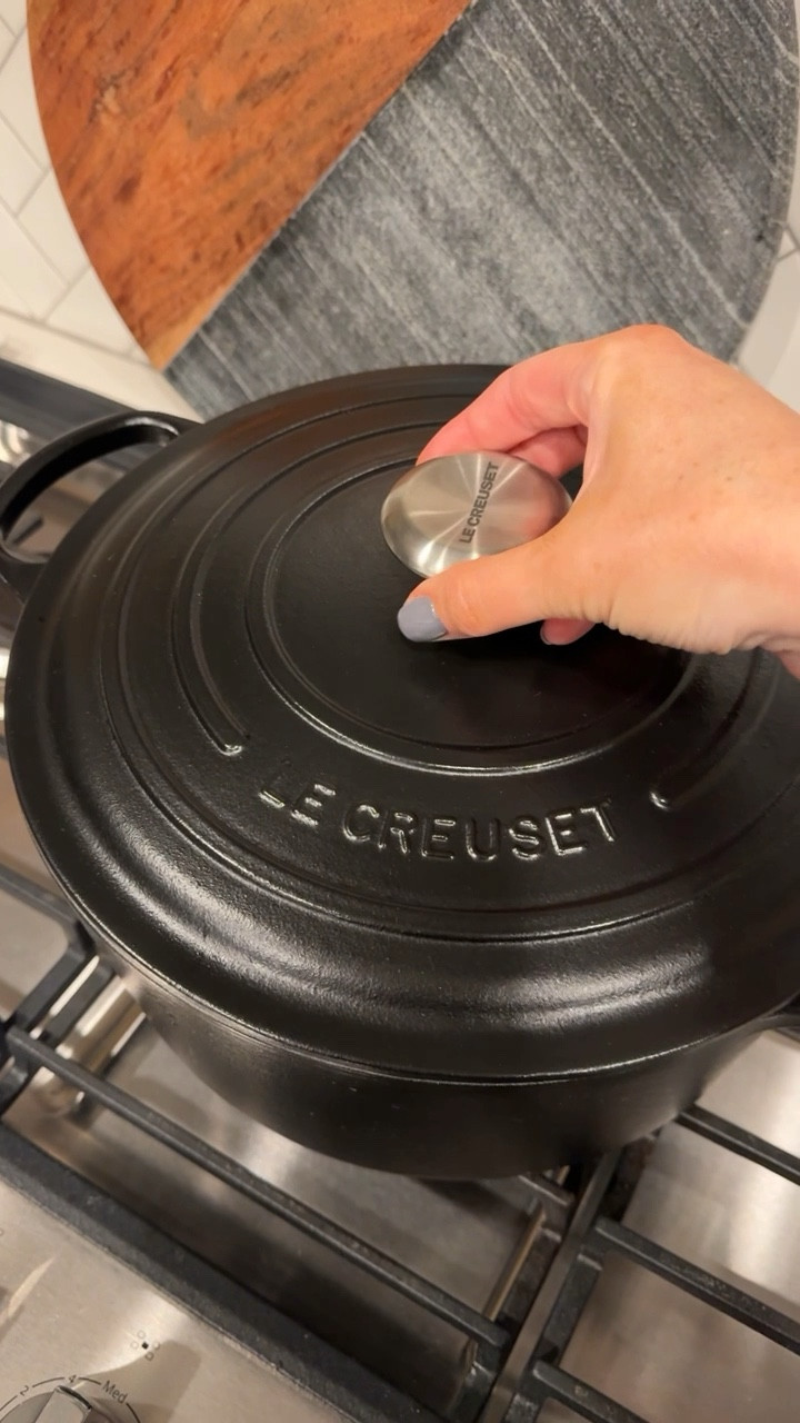 Taking our new 7.25 qt matte black Le Creuset Signature Enameled Cast Iron Round Oven for a spin. Making homemade chicken noodle soup! 🍲 

#LTKfamily #LTKhome #LTKVideo