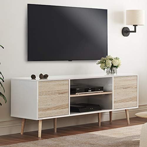 Wampat Mid-Century Modern TV Stand for TVs up to 60 inch Flat Screen Wood TV Console Cabinet with... | Amazon (US)