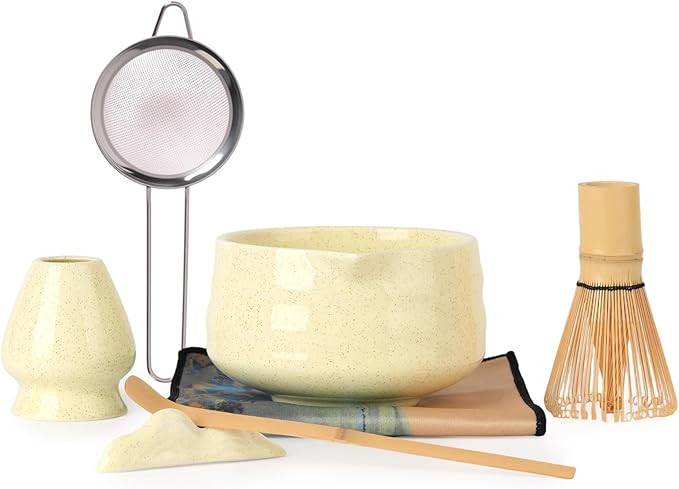 Japanese Matcha Whisk Set - 7-Piece Kit Bamboo Chasen, Ceramic Bowl with Spout, Stainless Steel S... | Amazon (US)