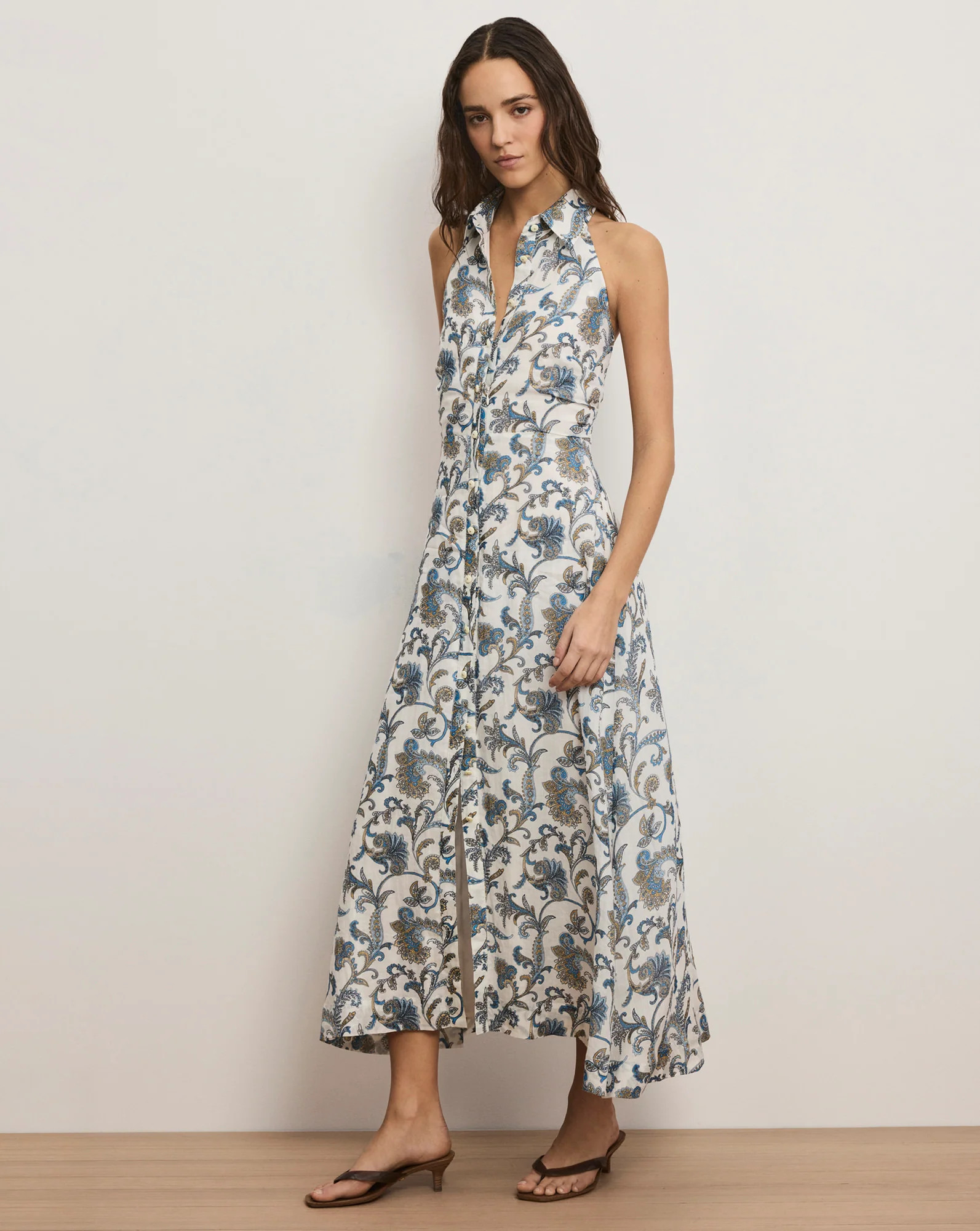 Veronica Beard Mackey Paisley Halter Midi Dress Dove White Multi | Veronica Beard