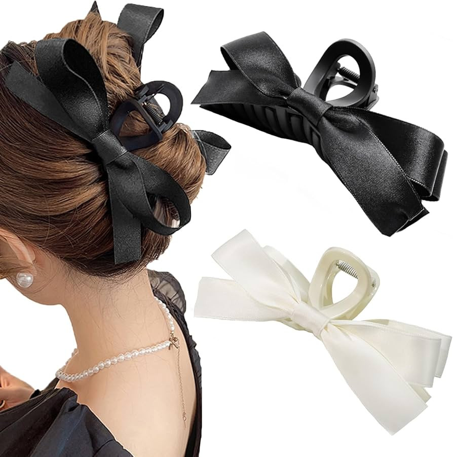 Sizobi Bow Claw Clips, Bow Hair Clips White Hair Bows, Hair Accessories for Women, Extra Large Bl... | Amazon (US)