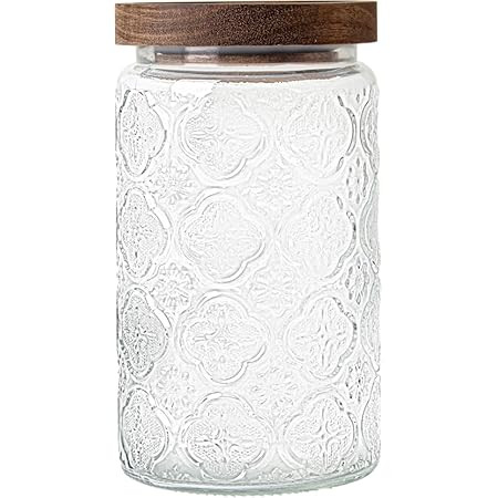 Vintage Glass Jar with Wood Lid - Christmas Airtight Canisters for Kitchen Countertop Bathroom, Storage Candy, Cookie, Coffee, Apothecary, Sugar, Flour,Pet Treat (Begonia, 24oz/700ml) | Amazon (US)
