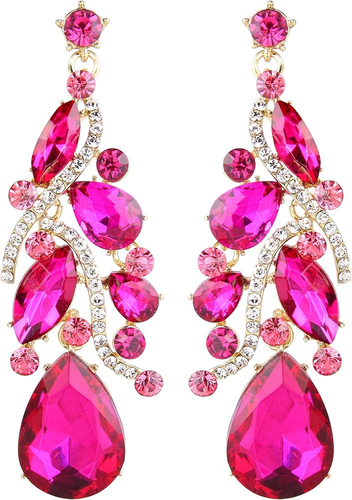 Women's Bohemian Boho Crystal Multi Teardrop Filigree Cluster Chandelier Dangle Earrings | Amazon (US)