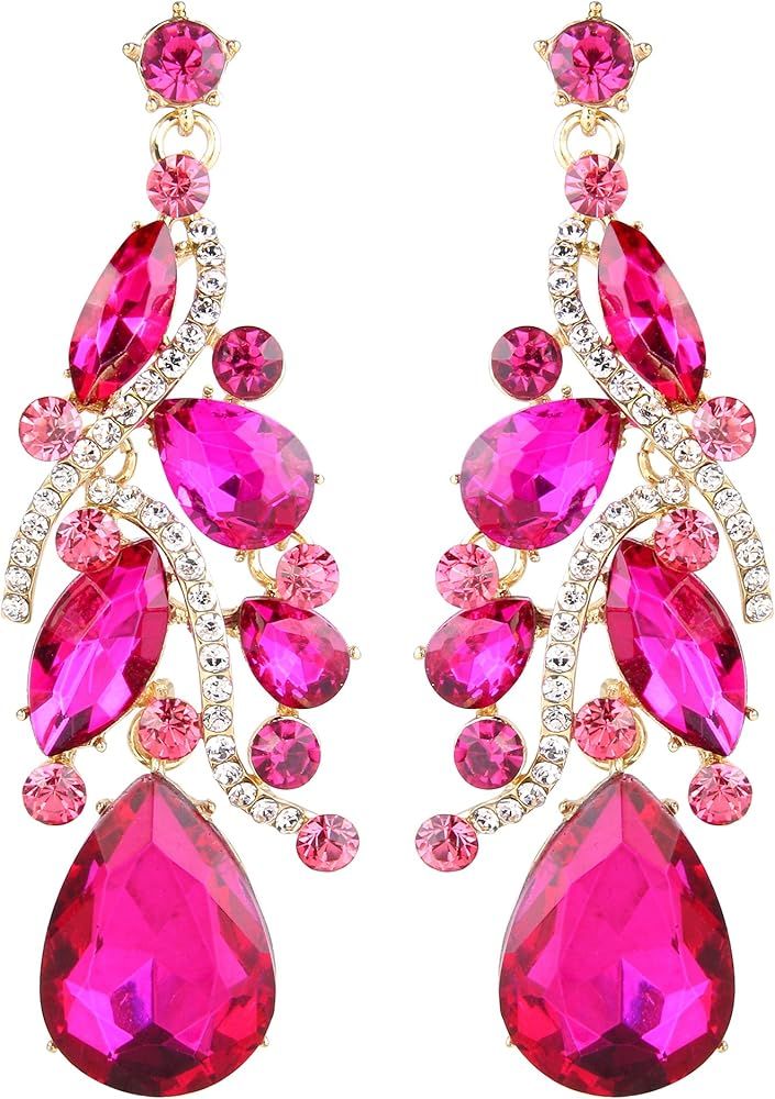 Women's Bohemian Boho Crystal Multi Teardrop Filigree Cluster Chandelier Dangle Earrings | Amazon (US)