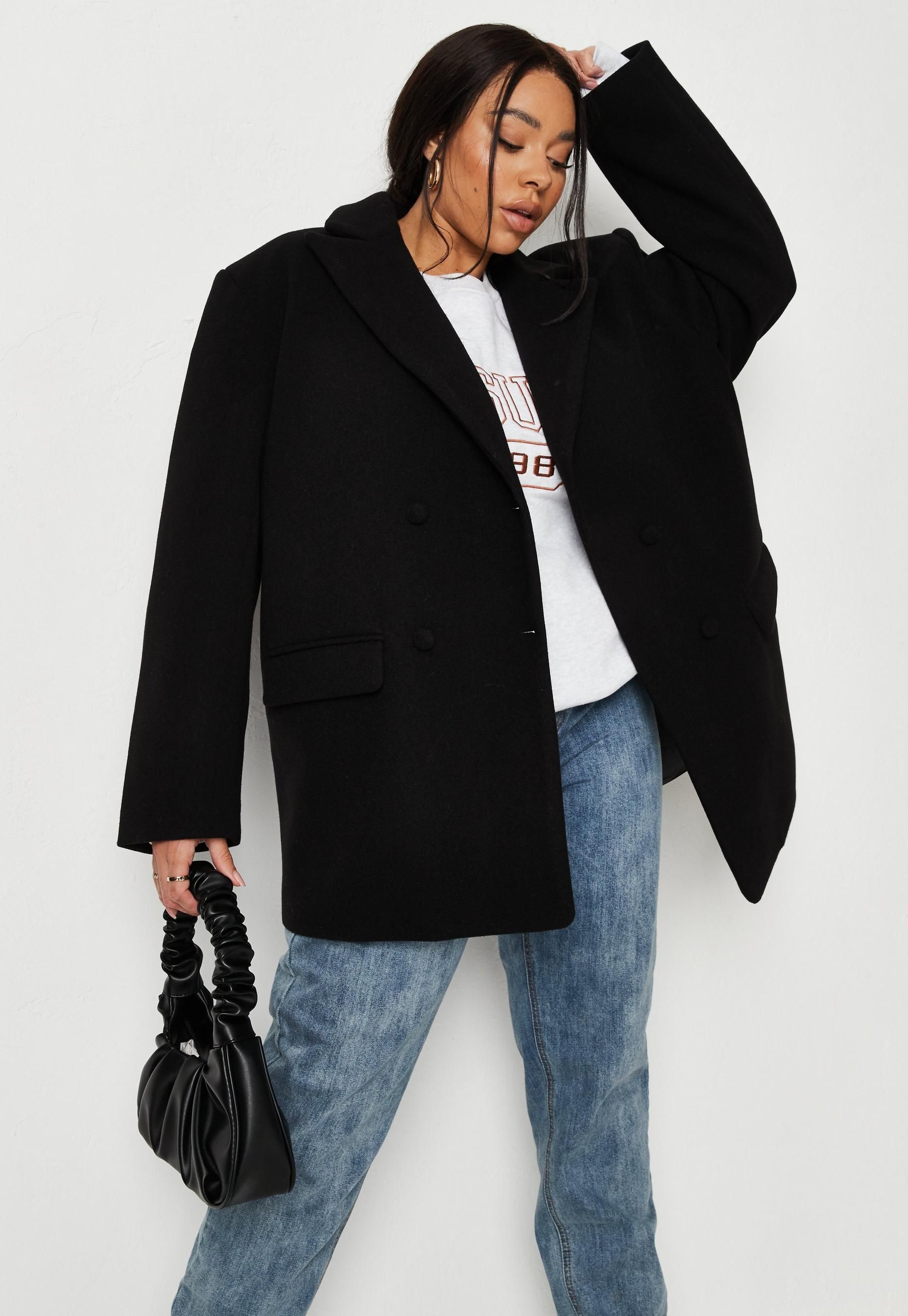 Plus Size Black Brushed Boyfriend Style Oversized Blazer | Missguided (UK & IE)